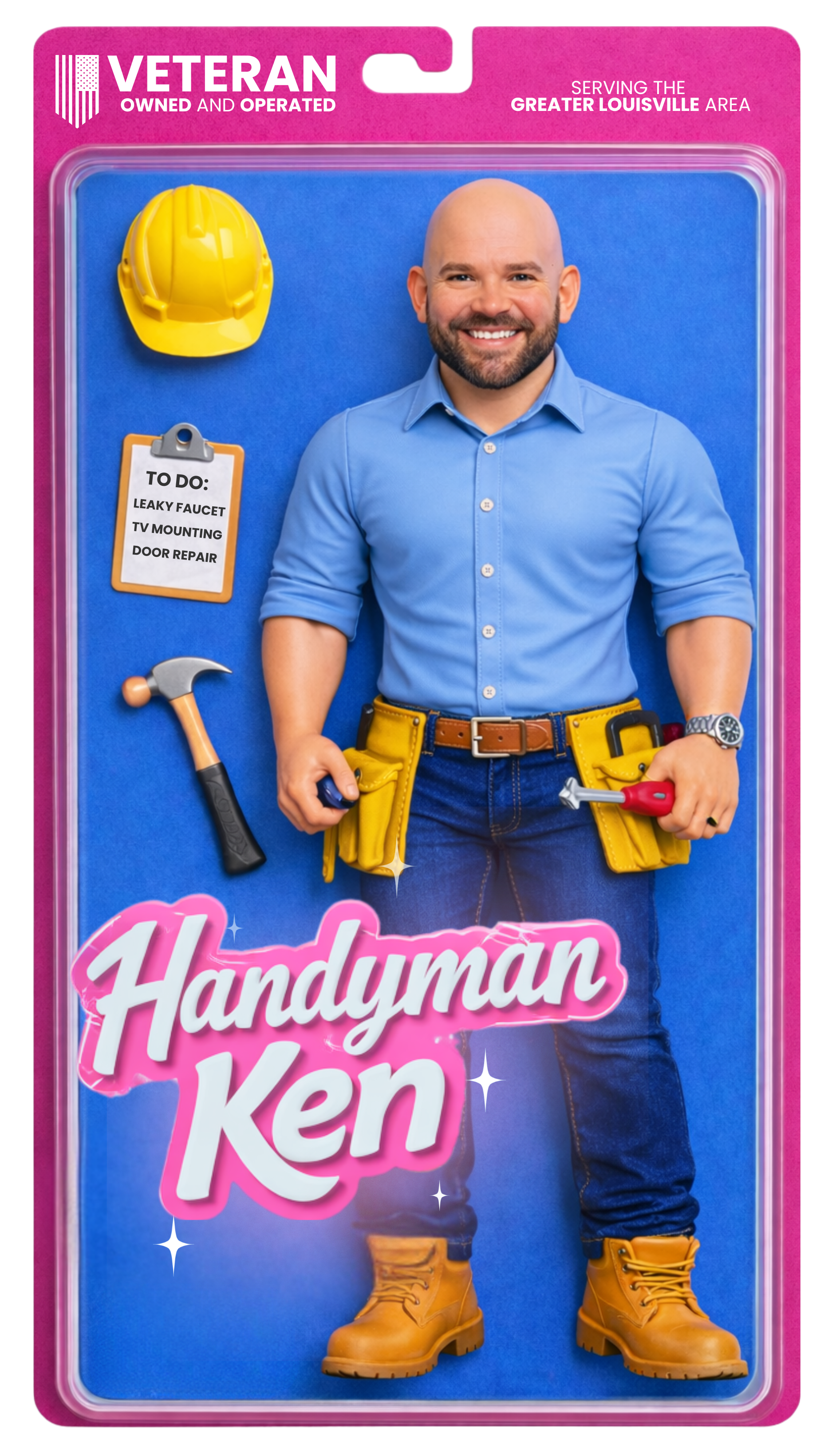 Handyman Ken action-figure packaging — veteran-owned Louisville handyman